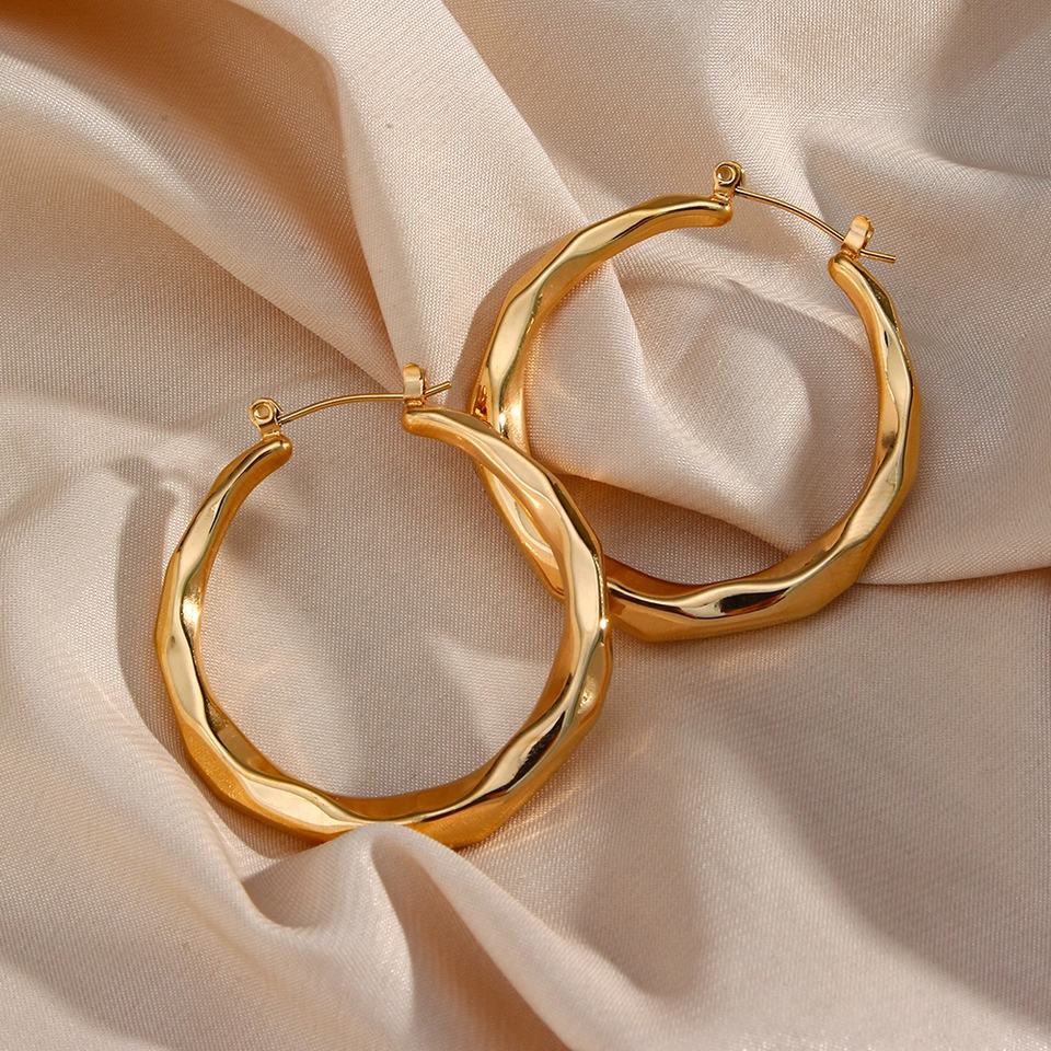 Aire Textured Gold Hoop Earrings - Earrings