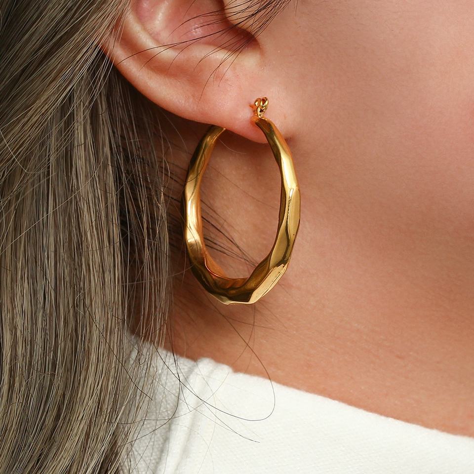 Aire Textured Gold Hoop Earrings - Earrings