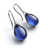 Aqua Glass Teardrop Earrings with Sleek Gold Hook - Earrings