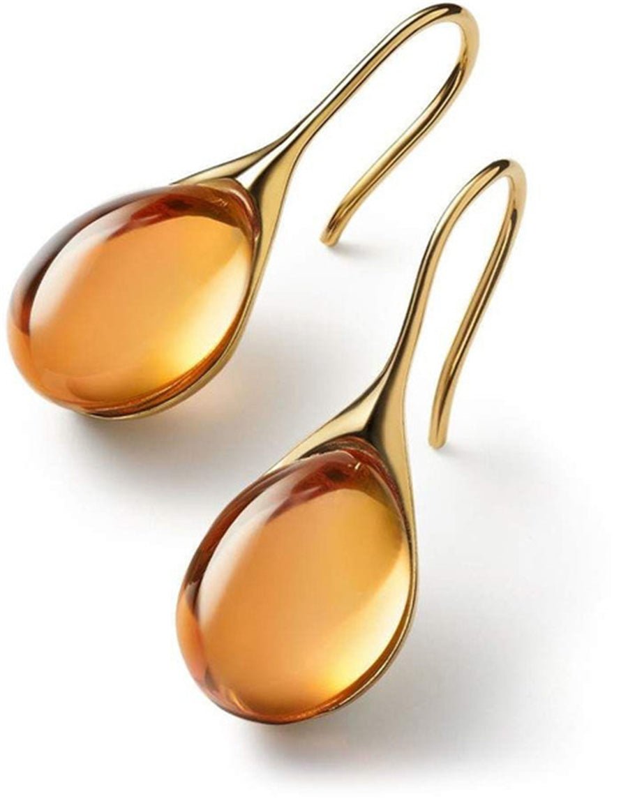 Aqua Glass Teardrop Earrings with Sleek Gold Hook - Earrings