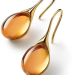 Aqua Glass Teardrop Earrings with Sleek Gold Hook - Earrings