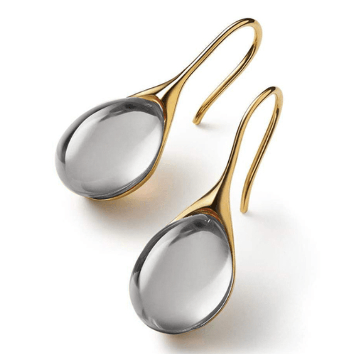 Aqua Glass Teardrop Earrings with Sleek Gold Hook - Earrings