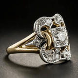 Art Deco Filigree Diamond Ring with Gold Split Shank - Ring