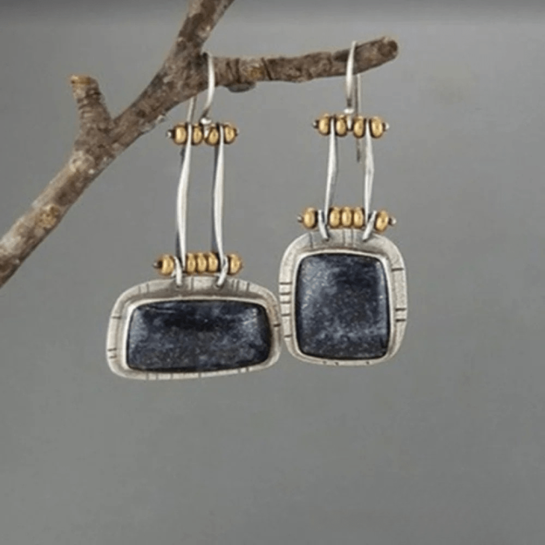 Artisan Drop Earrings with Natural Stone and Metal Bead Detail - Earrings