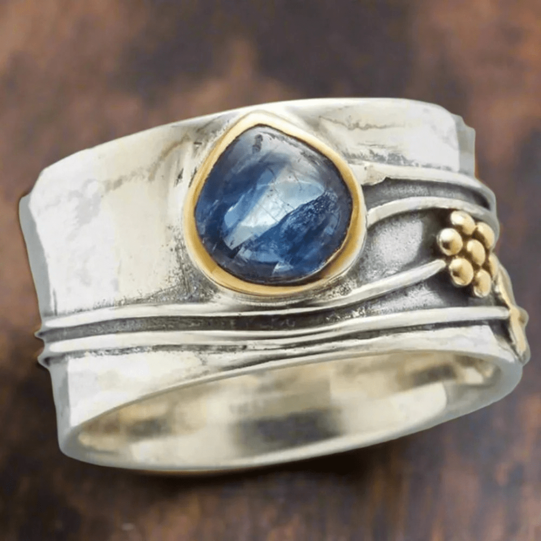 Artisan Silver & Gold Blue Sapphire Statement Ring - Ring