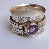 Artisan Silver Spinner Ring with Amethyst Gemstone - Ring