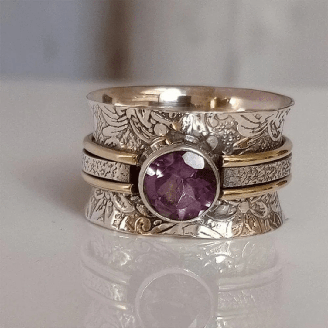 Artisan Silver Spinner Ring with Amethyst Gemstone - Ring