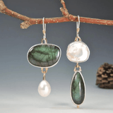 Asymmetrical Labradorite and Pearl Dangle Earrings - Earrings