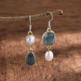 Asymmetrical Pearl and Gemstone Drop Earrings – Handcrafted Elegance - Earrings