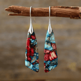 Bohemian Long Drop Earrings – Irregular Multicolor Stone & Gold Accent - Earrings