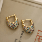Bold Multicolor Crystal Huggie Earrings in Gold Tone - Earrings
