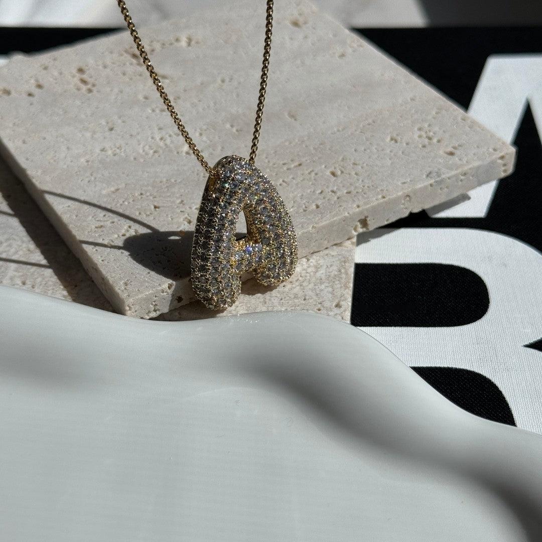 Bubble Initial Diamond Necklace - Pendant Necklaces