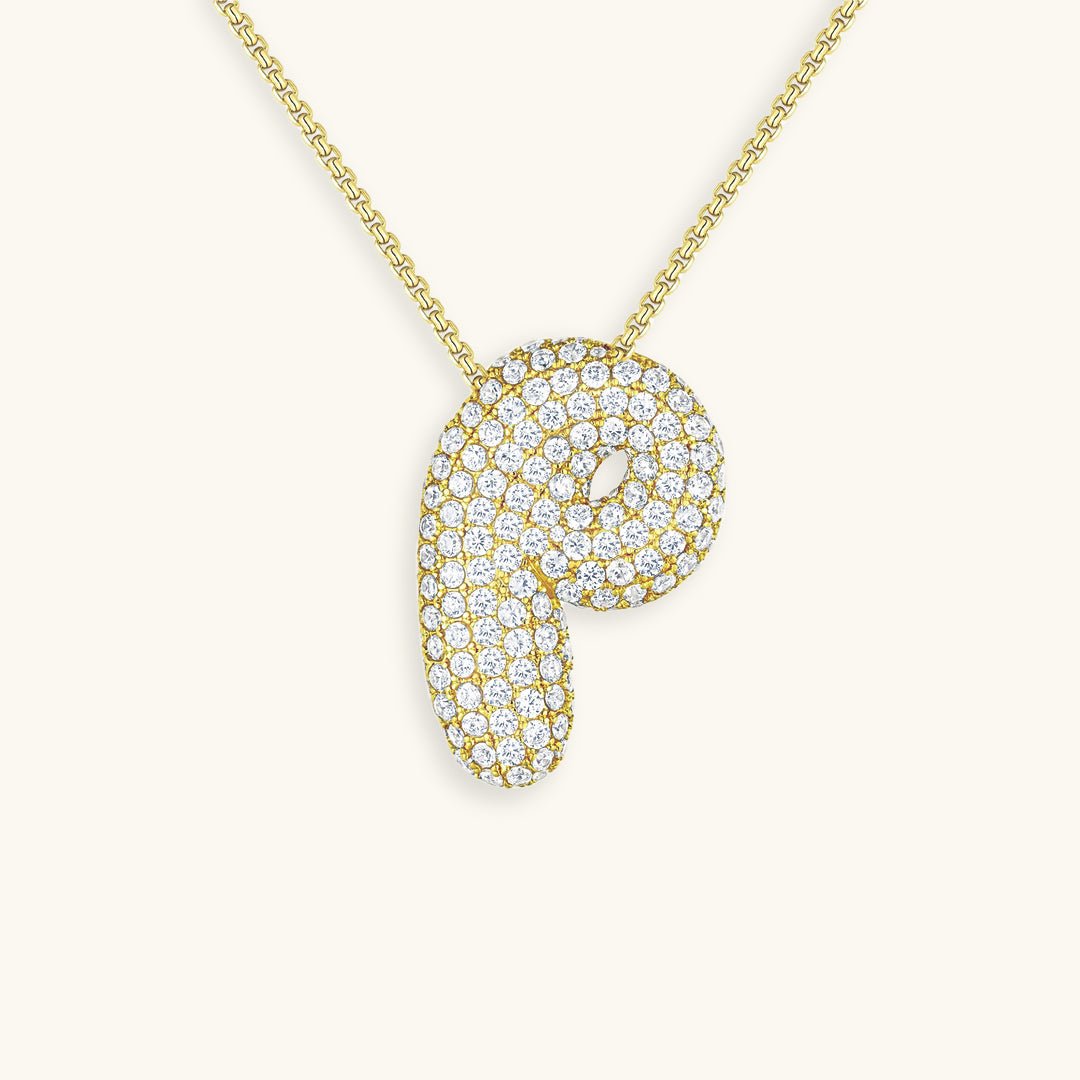 Bubble Initial Diamond Necklace - Pendant Necklaces