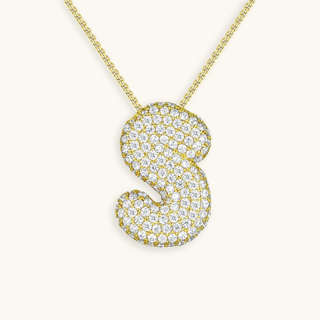 Bubble Initial Diamond Necklace - Pendant Necklaces