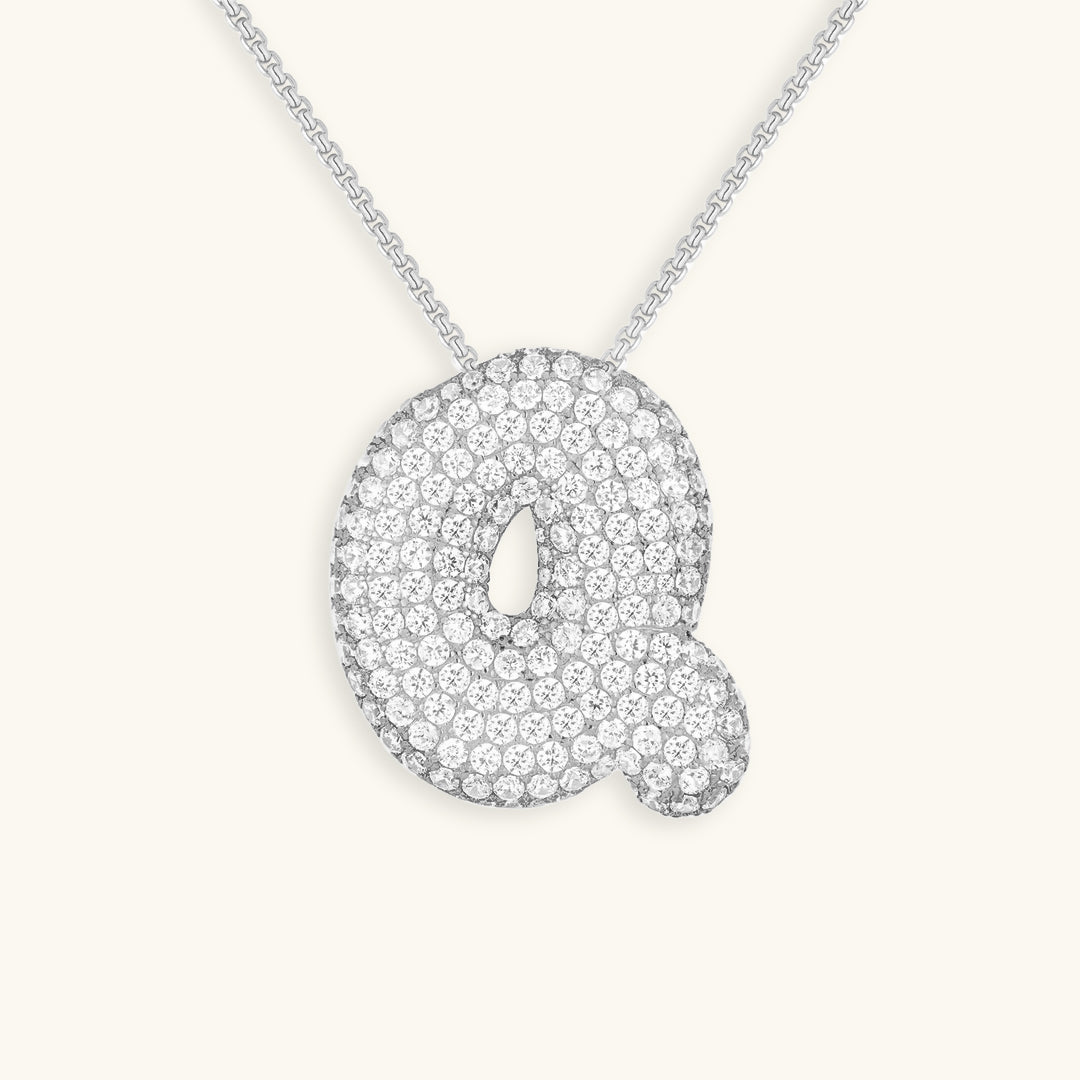 Bubble Initial Diamond Necklace - Pendant Necklaces