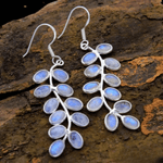 Cascading Moonstone Leaf Drop Earrings in Sterling Silver - Earrings