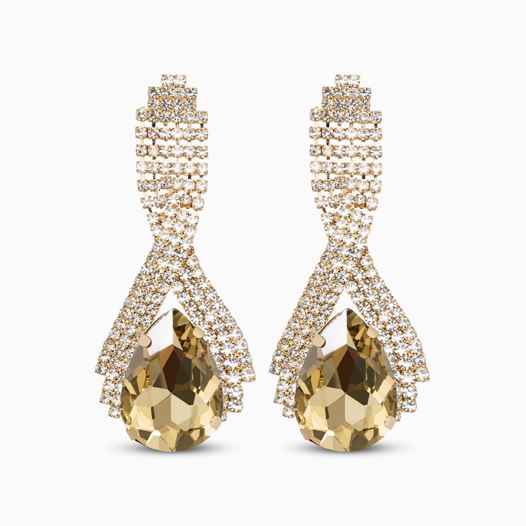 Champagne Teardrop Crystal Drop Earrings - Earrings