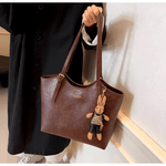Chic Leather Tote Bag with Playful Charm – Elegance Meets Fun - Shoulder Bag