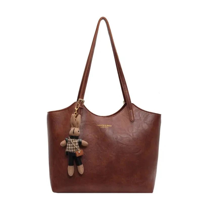 Chic Leather Tote Bag with Playful Charm – Elegance Meets Fun - Shoulder Bag