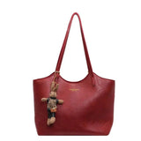 Chic Leather Tote Bag with Playful Charm – Elegance Meets Fun - Shoulder Bag