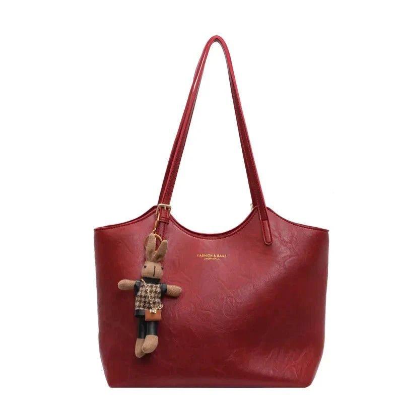 Chic Leather Tote Bag with Playful Charm – Elegance Meets Fun - Shoulder Bag