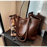 Chic Leather Tote Bag with Playful Charm – Elegance Meets Fun - Shoulder Bag