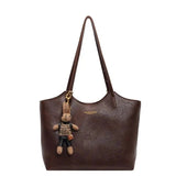 Chic Leather Tote Bag with Playful Charm – Elegance Meets Fun - Shoulder Bag