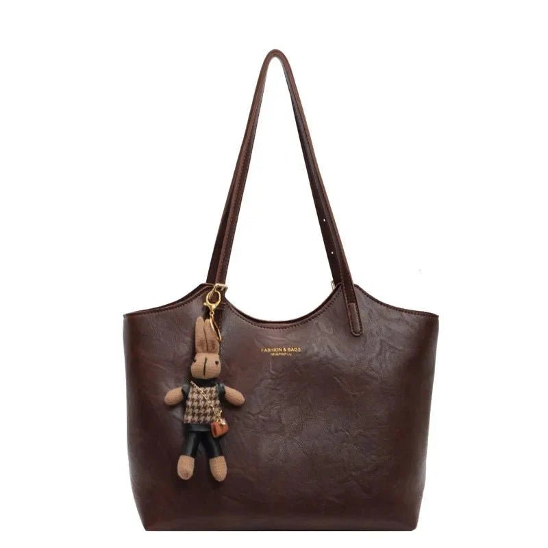 Chic Leather Tote Bag with Playful Charm – Elegance Meets Fun - Shoulder Bag