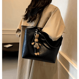 Chic Leather Tote Bag with Playful Charm – Elegance Meets Fun - Shoulder Bag