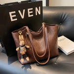 Chic Leather Tote Bag with Playful Charm – Elegance Meets Fun - Shoulder Bag