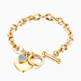 Chunky Gold Heart Charm Toggle Bracelet - Bracelets