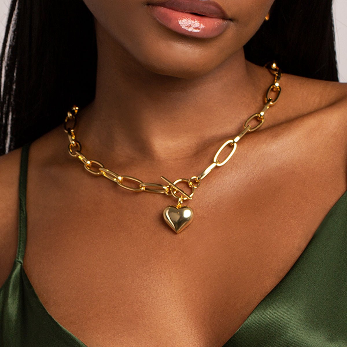 Chunky Heart Pendant Toggle Necklace - Necklaces