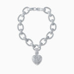 Chunky Silver Heart Pendant Link Necklace - Bracelets