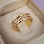 Classic Gold Band Ring with Pavé CZ Center Row - Ring