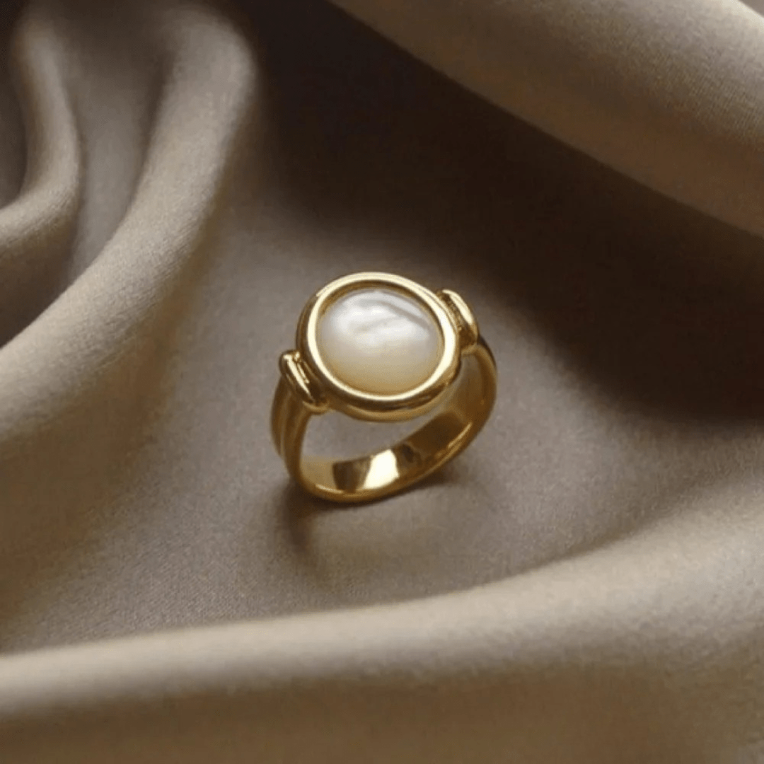 Classic Gold Bezel - Set Pearl Ring for Timeless Elegance - Ring