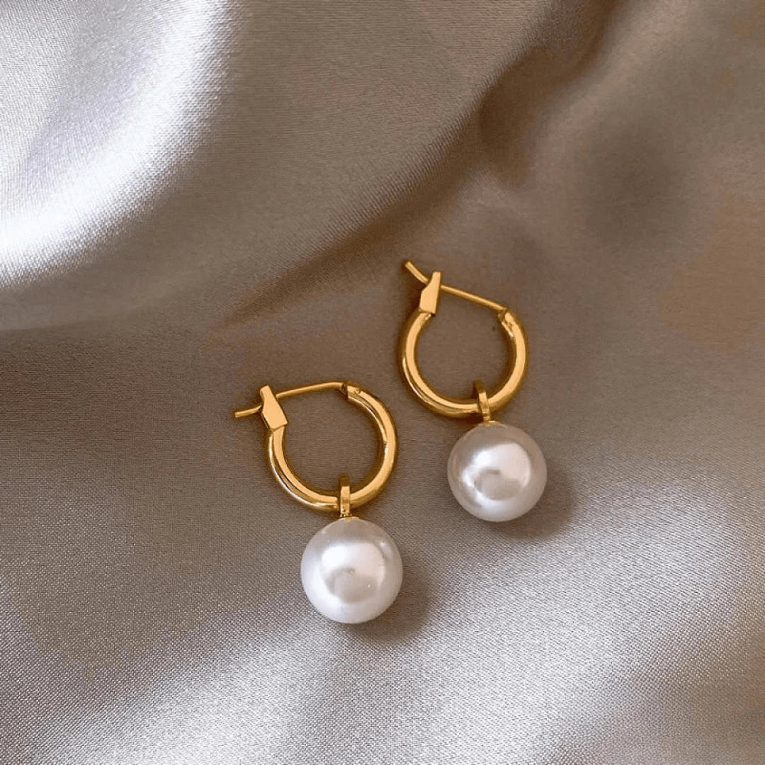 Classic Gold Hoop Pearl Drop Earrings - Earrings