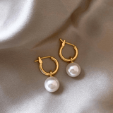 Classic Gold Hoop Pearl Drop Earrings - Earrings