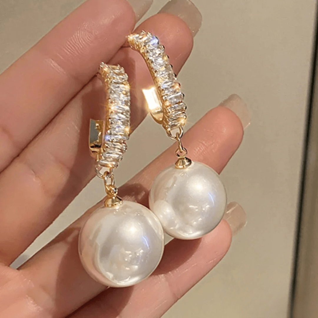 Classic Pearl Drop Earrings with Crystal Hoops – Timeless Elegance - Earrings