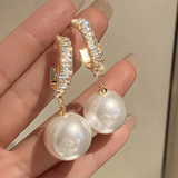 Classic Pearl Drop Earrings with Crystal Hoops – Timeless Elegance - Earrings