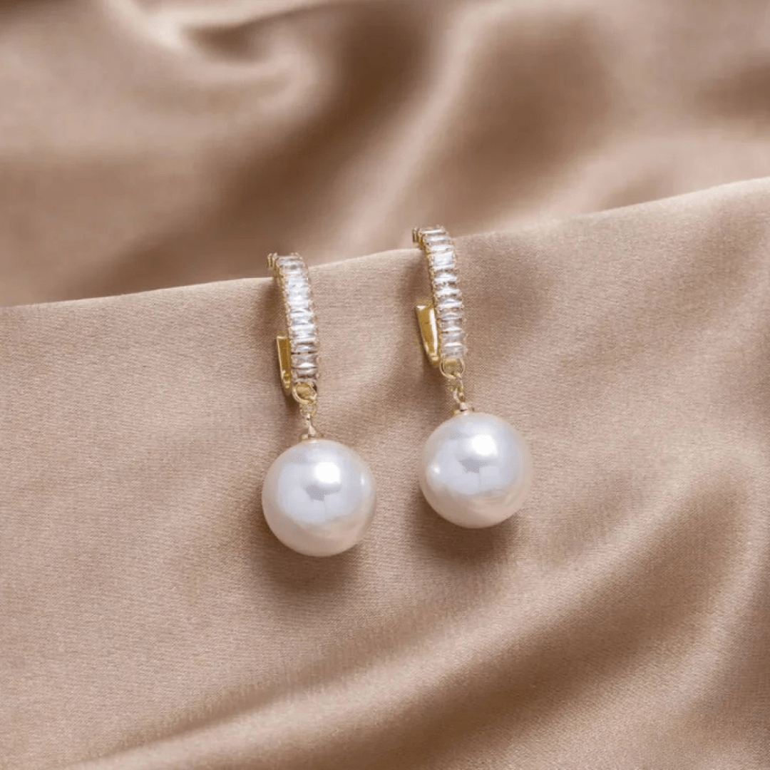 Classic Pearl Drop Earrings with Crystal Hoops – Timeless Elegance - Earrings
