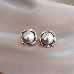 Classic Pearl Stud Earrings with Sculpted Gold Trim - Earrings