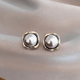 Classic Pearl Stud Earrings with Sculpted Gold Trim - Earrings