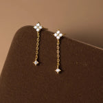 Clover Drop Chain Crystal Earrings - Earrings