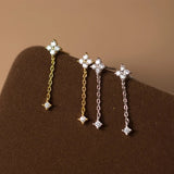 Clover Drop Chain Crystal Earrings - Earrings