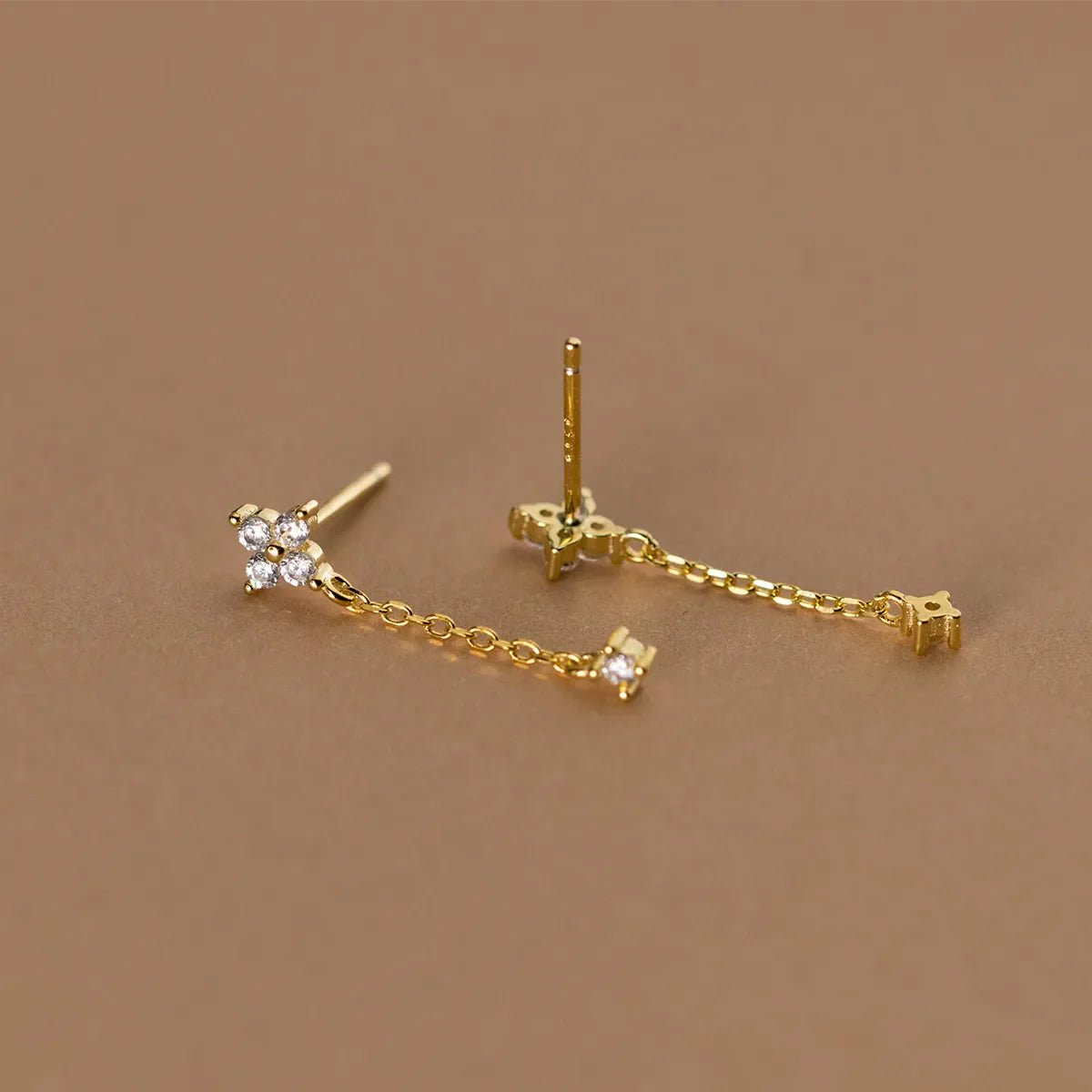 Clover Drop Chain Crystal Earrings - Earrings