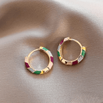 Color - Block Enamel Hoop Earrings in Gold Finish - Earrings