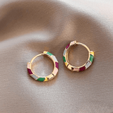 Color - Block Enamel Hoop Earrings in Gold Finish - Earrings
