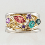 Colorful Gemstone Vine Ring in Silver and Gold - Ring