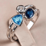 Contemporary Silver Trio Gemstone Ring in Blue and White - Ring