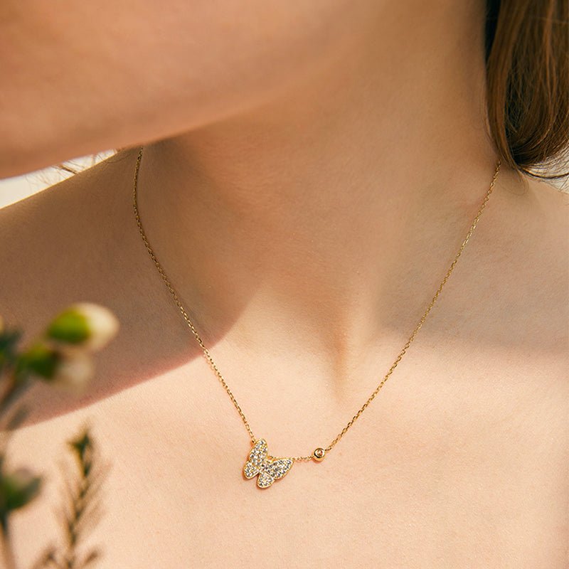 Crystal Butterfly Pendant Necklace - Necklaces